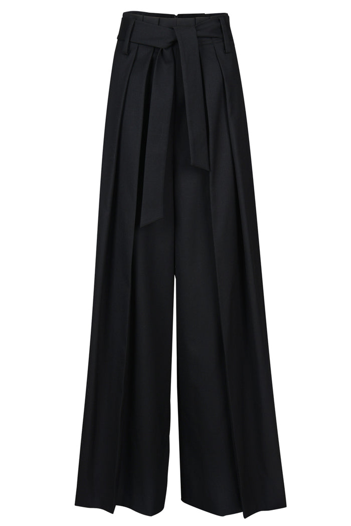 Goen.j Long Wide-leg Paperbag Pants BLACK
