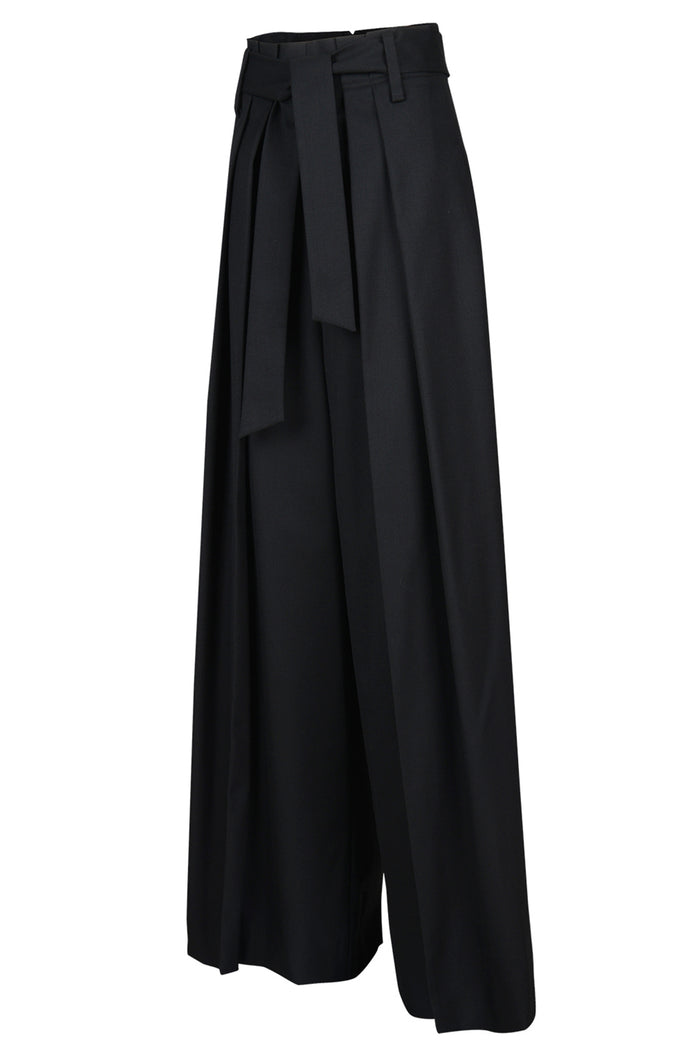 Goen.j Long Wide-leg Paperbag Pants BLACK