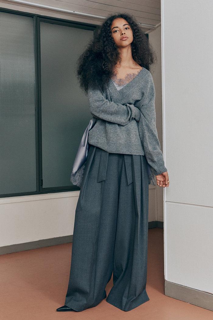 goen.j Long wide-leg paperbag pants BLACK