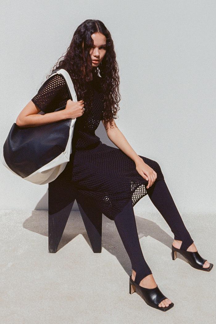 goen.j Macramé cotton lace A-line midi skirt BLACK