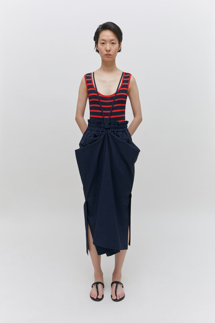 Goen.j Multi-styled Draped Wide Pants NAVY