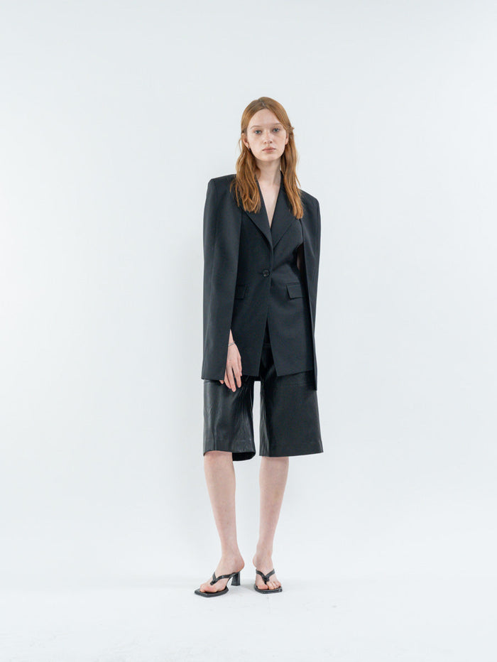 Goen.j Notched Lapel Vest-Cape Blazer BLACK