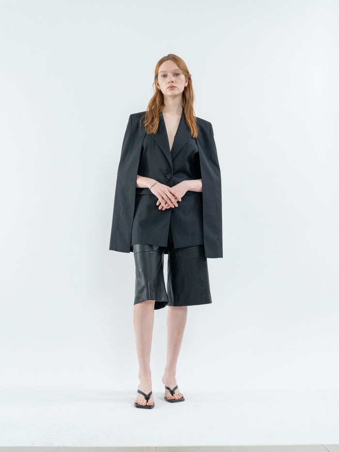 Goen.j Notched Lapel Vest-Cape Blazer BLACK