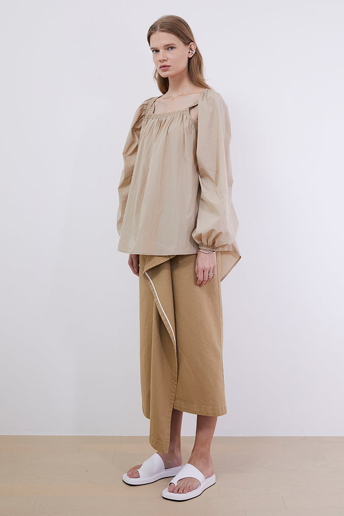 Goen.j Off-the-shoulder Puffed Sleeves Top BEIGE