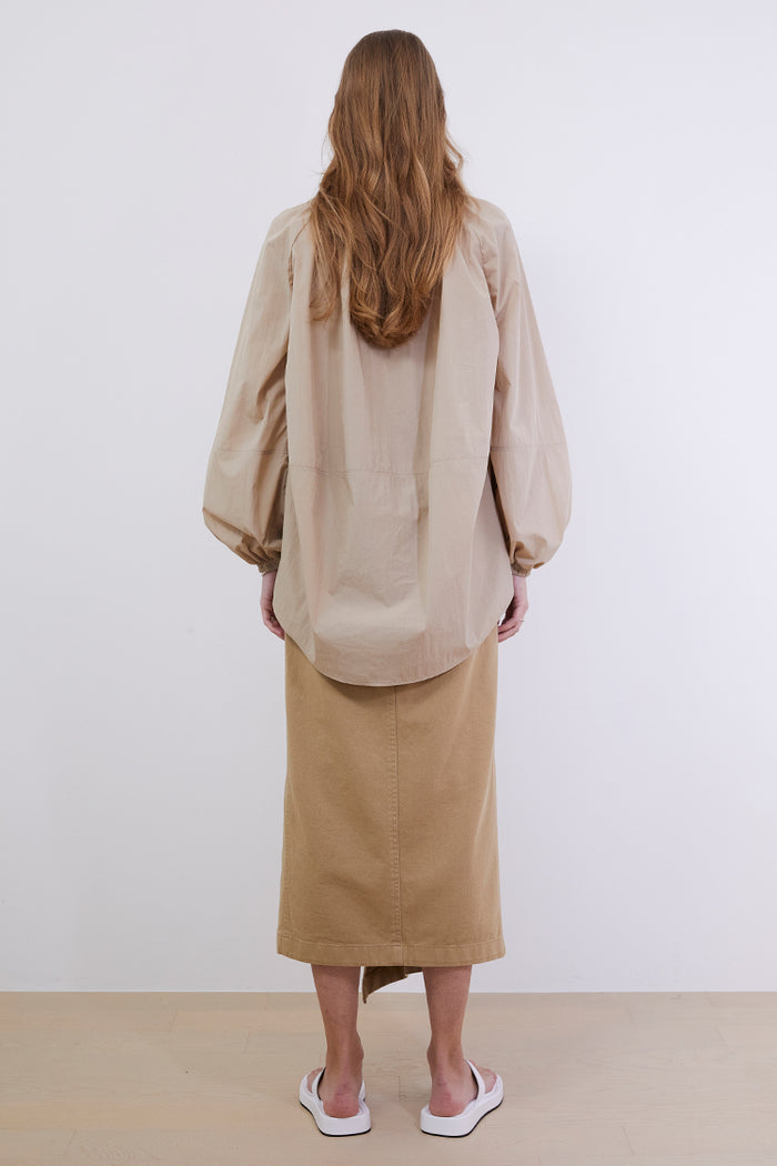 Goen.j Off-the-shoulder Puffed Sleeves Top BEIGE