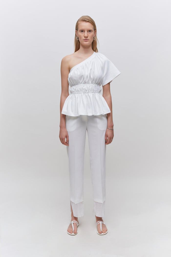 Goen.j One Shoulder Ruched Cotton Jersey Top IVORY