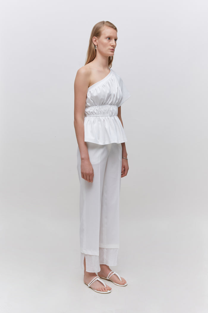 Goen.j One Shoulder Ruched Cotton Jersey Top IVORY