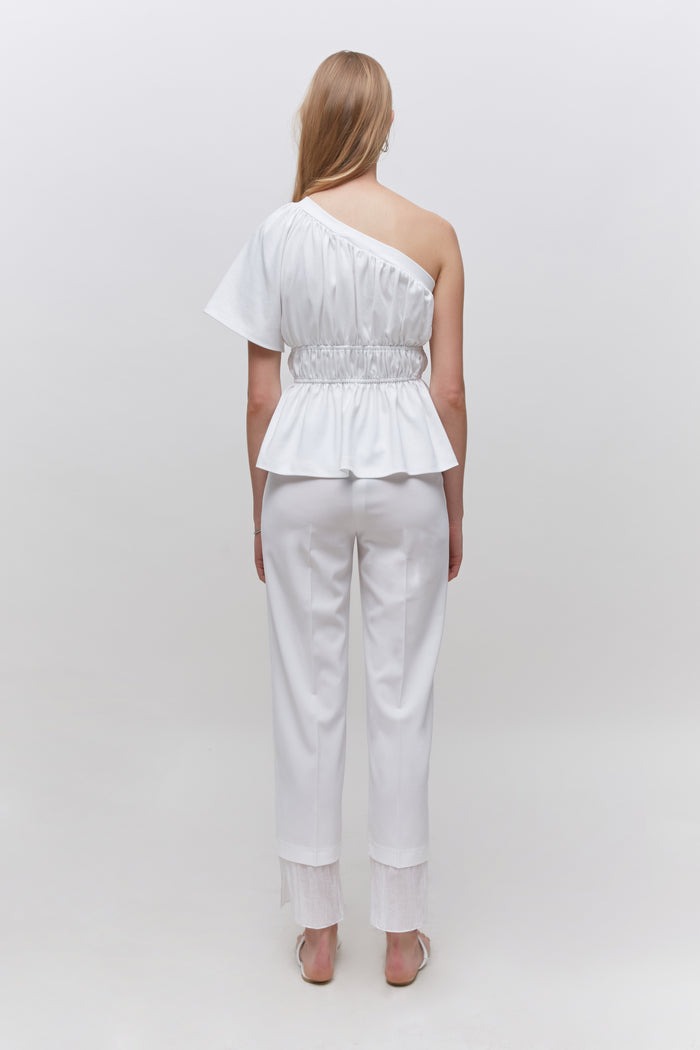 Goen.j One Shoulder Ruched Cotton Jersey Top IVORY