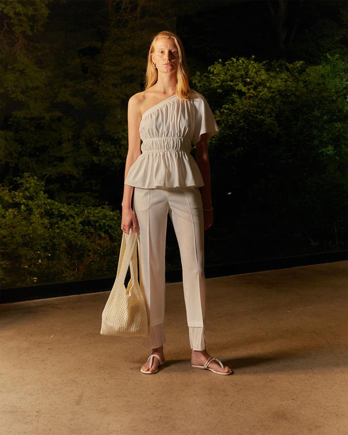 goen.j One shoulder ruched cotton jersey top IVORY