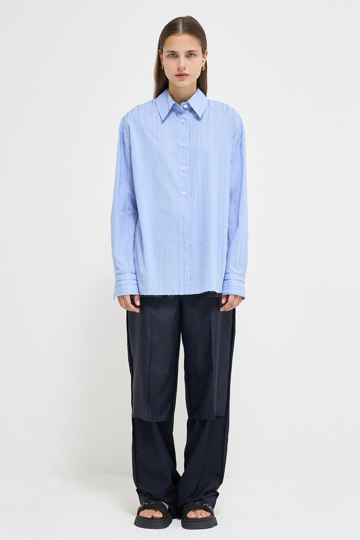 Goen.j Oversized Metallic Striped Shirt BLUE