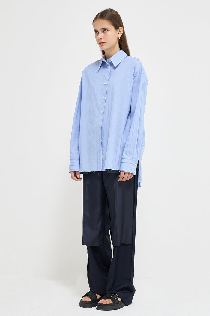 Goen.j Oversized Metallic Striped Shirt BLUE
