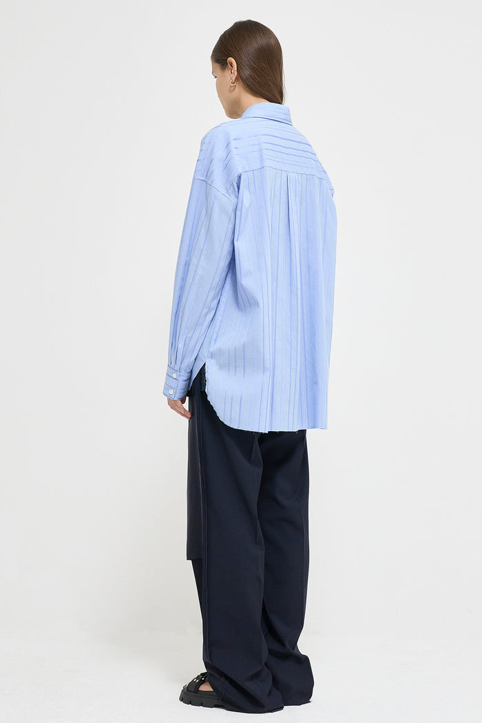 Goen.j Oversized Metallic Striped Shirt BLUE