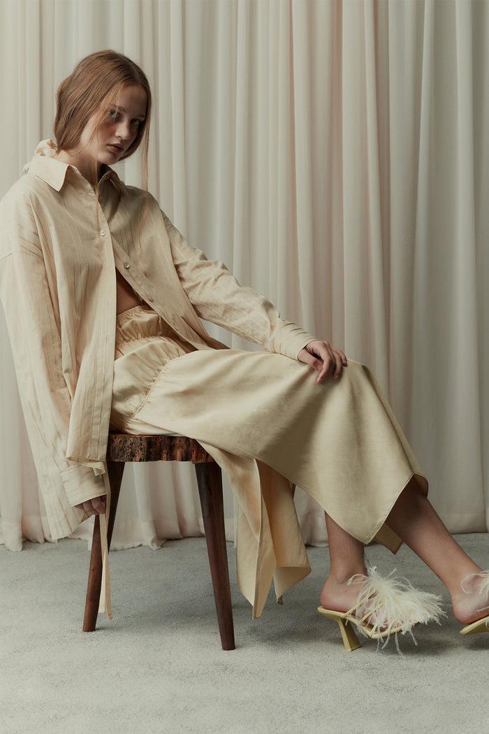 goen.j Oversized metallic striped shirt BUTTER