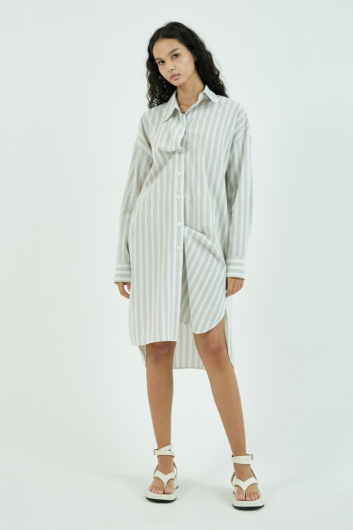 Goen.j Oversized Striped Cotton Shirt Dress BEIGE