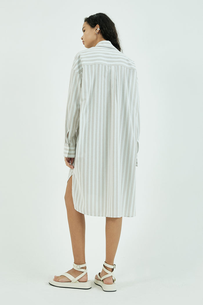Goen.j Oversized Striped Cotton Shirt Dress BEIGE