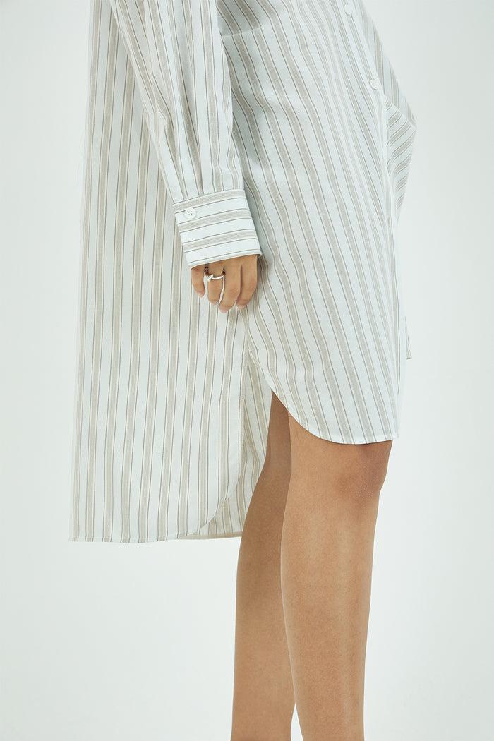 Goen.j Oversized Striped Cotton Shirt Dress BEIGE