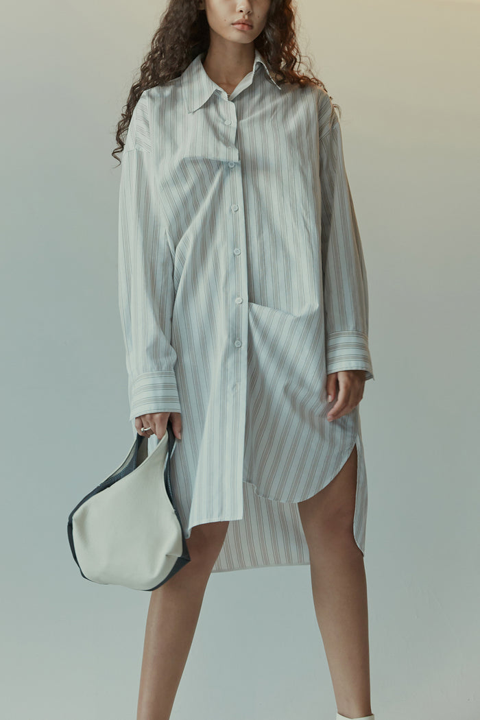 goen.j Oversized striped cotton shirt dress BEIGE