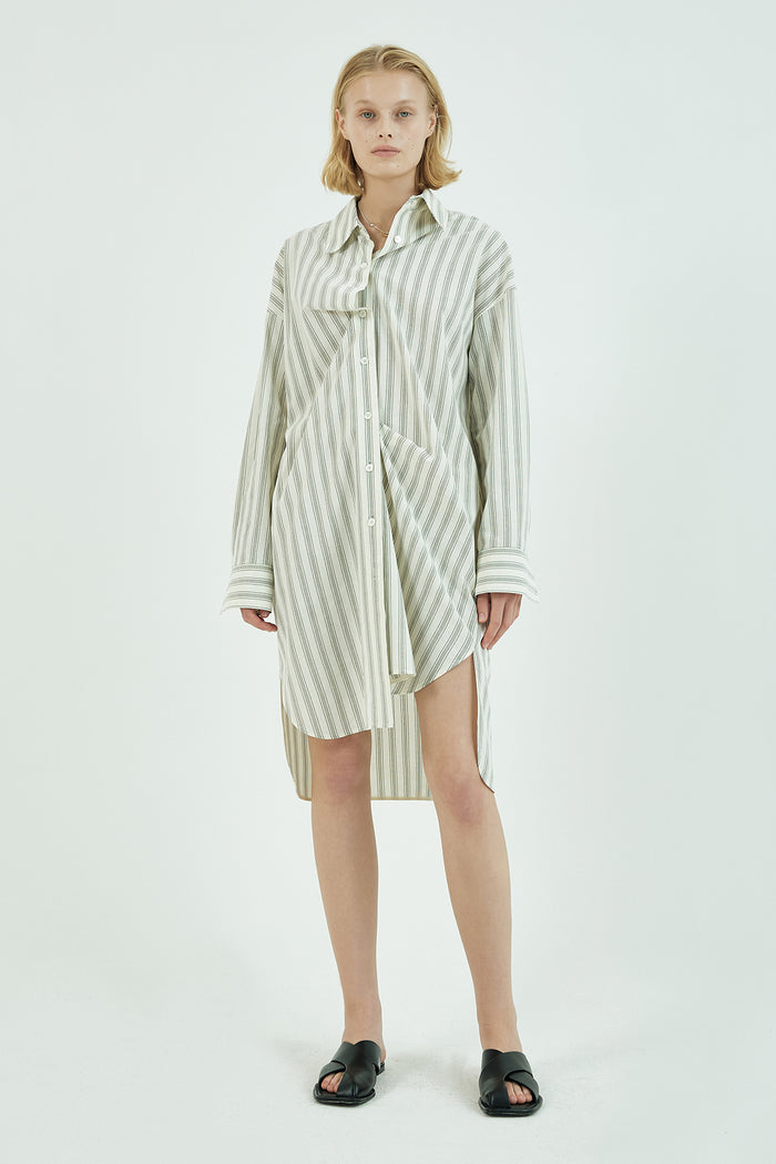 Goen.j Oversized Striped Cotton Shirt Dress BLACK