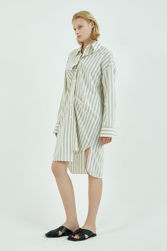 Goen.j Oversized Striped Cotton Shirt Dress BLACK