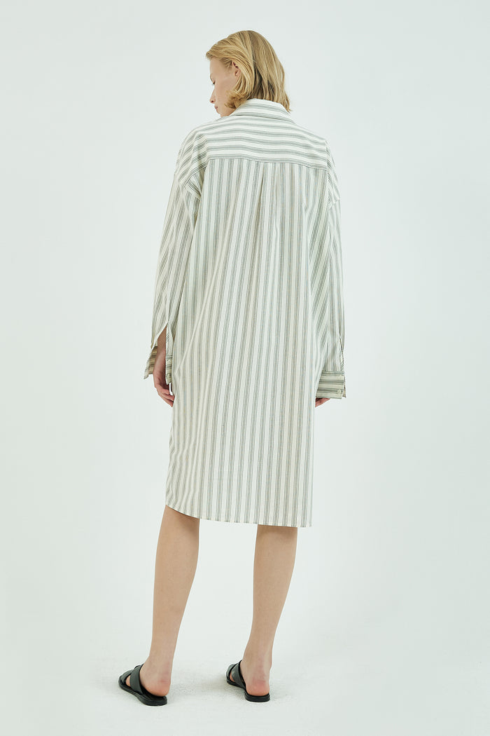 Goen.j Oversized Striped Cotton Shirt Dress BLACK