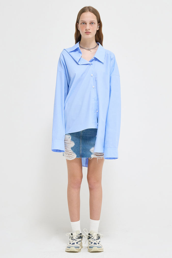 Goen.j Oversized Twisted-back Cotton Shirt BLUE