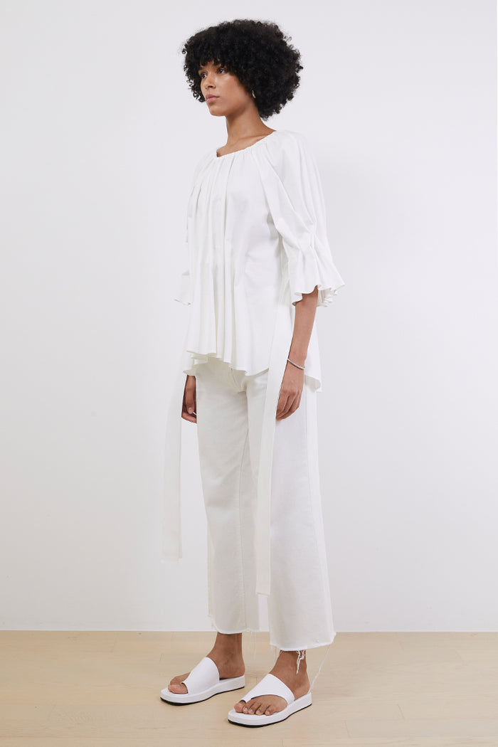 Goen.j Pleated Cotton-blend Peplum Top IVORY