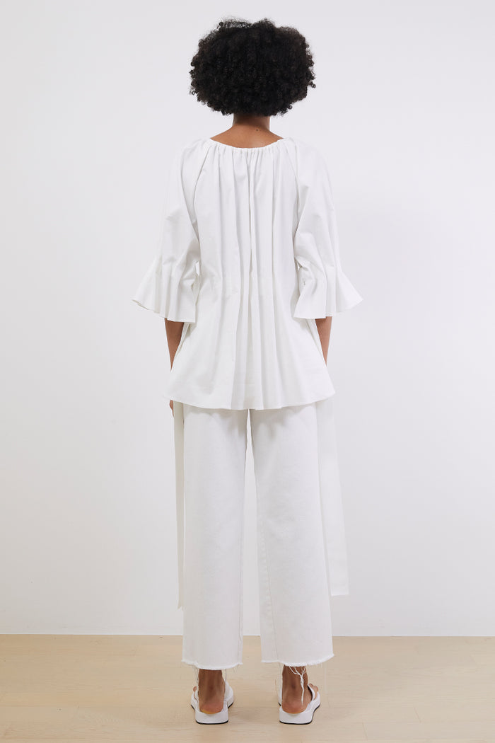 Goen.j Pleated Cotton-blend Peplum Top IVORY