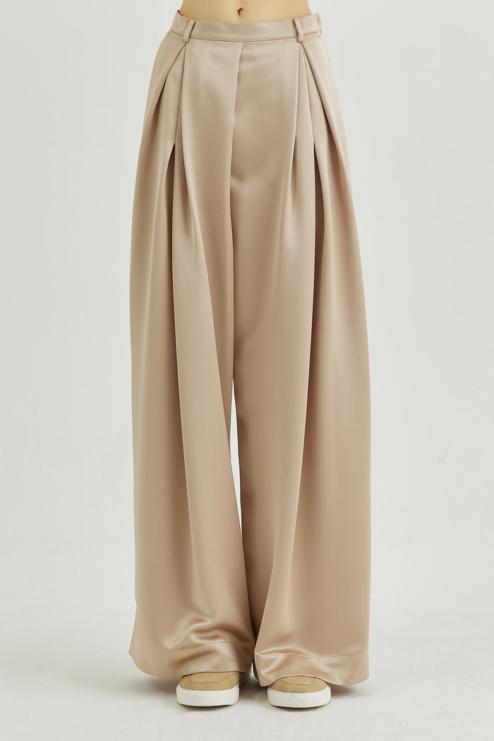 Goen.j Pleated Viscose Wide-leg Pants BEIGE