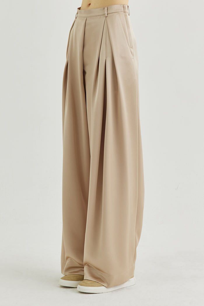 Goen.j Pleated Viscose Wide-leg Pants BEIGE