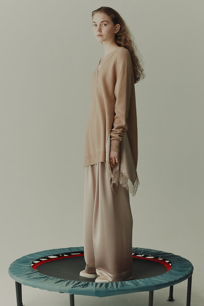 goen.j Pleated viscose wide-leg pants BEIGE