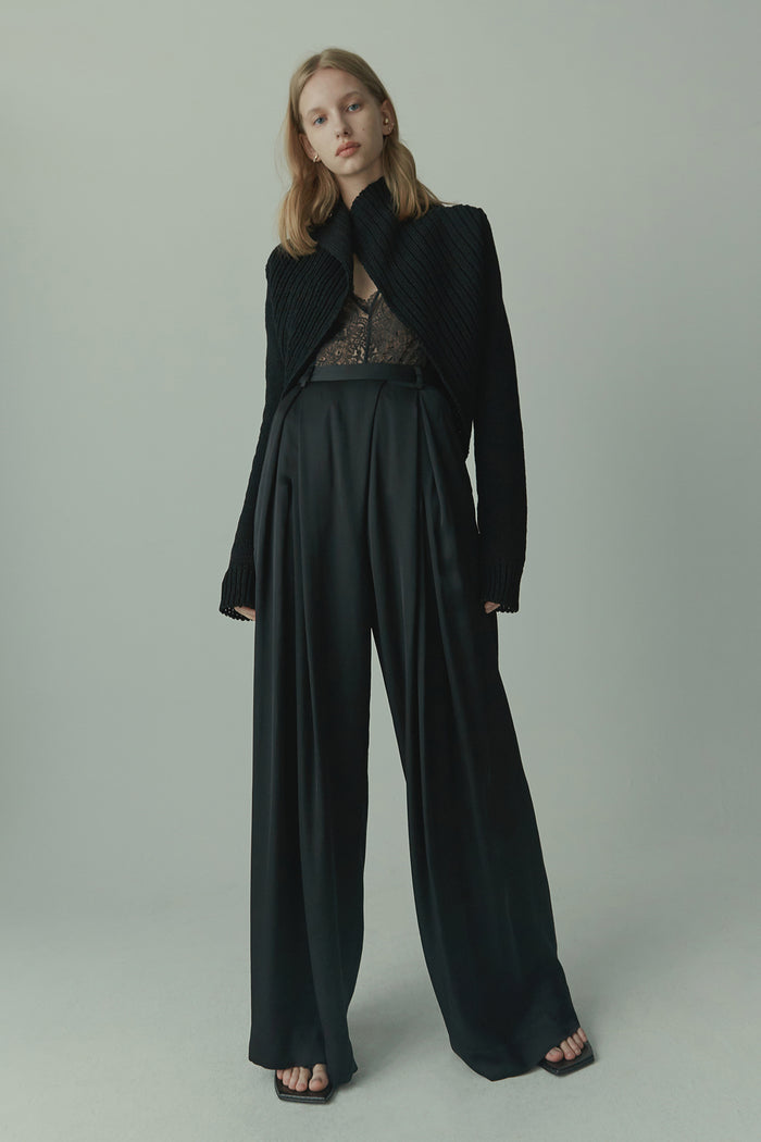 goen.j Pleated viscose wide-leg pants BLACK