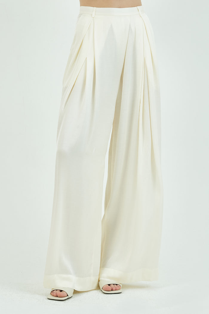 Goen.j Pleated Viscose Wide-leg Pants CREAM