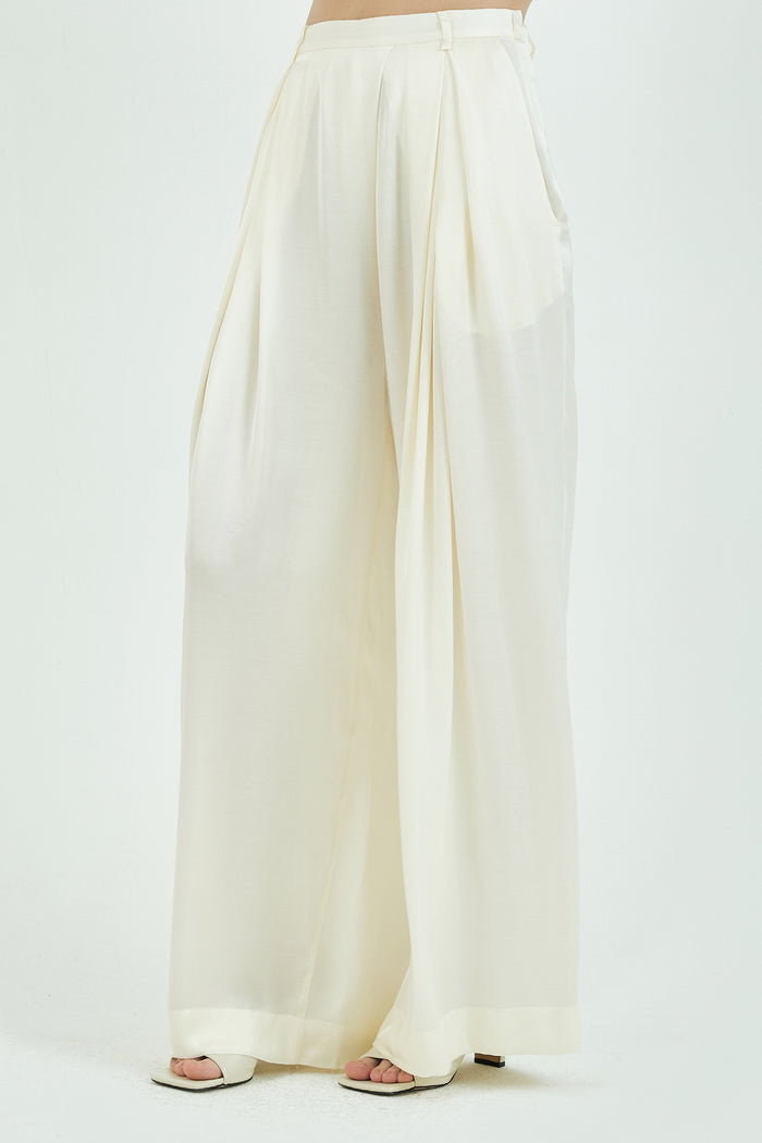 Goen.j Pleated Viscose Wide-leg Pants CREAM