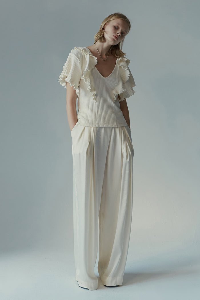 goen.j Pleated viscose wide-leg pants CREAM