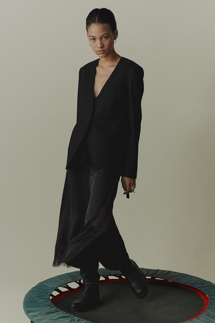 Goen.j Plunge-back Lace-insert Slip Dress BLACK