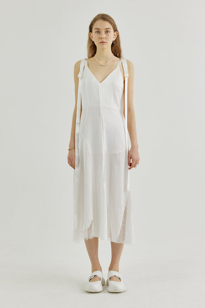 Goen.j Plunge-back Lace-insert Slip Dress IVORY