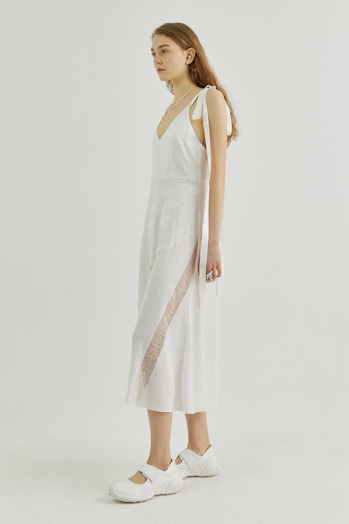 Goen.j Plunge-back Lace-insert Slip Dress IVORY