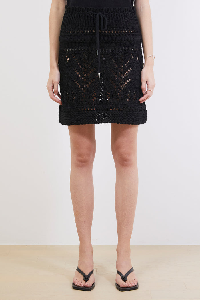 Goen.j Ribbed Crochet Knit Mini Skirt BLACK