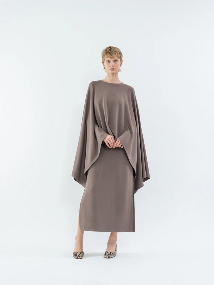 Goen.j Ribbed U-Neck Cape Sleeveless Dress BROWN