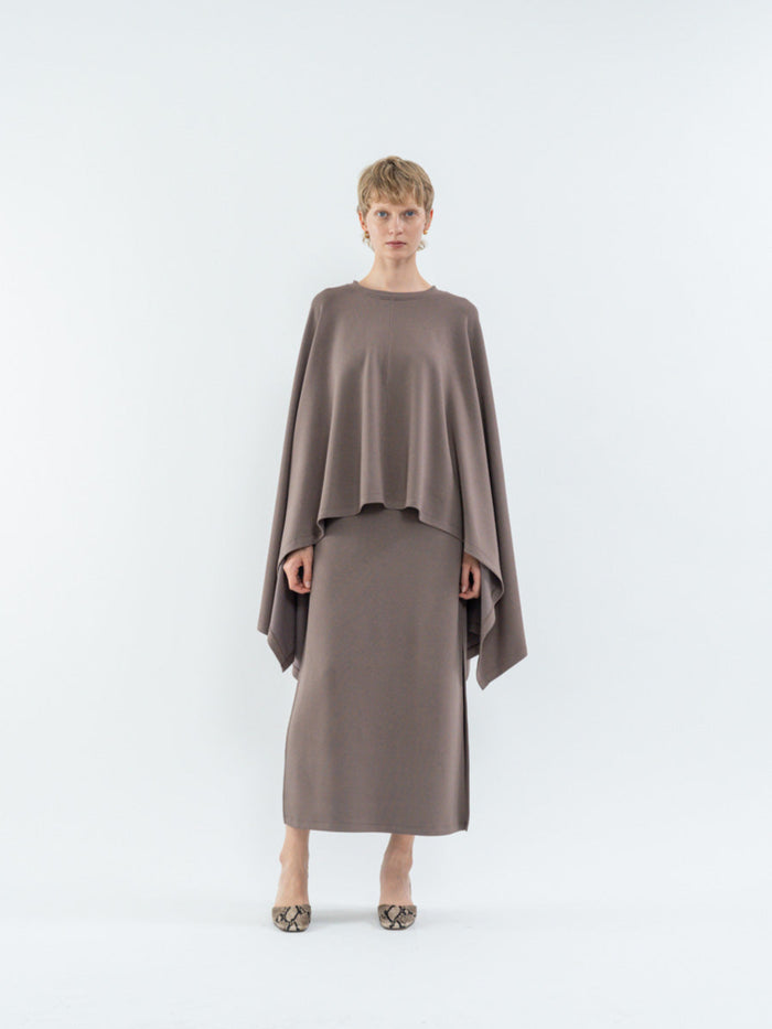 Goen.j Ribbed U-Neck Cape Sleeveless Dress BROWN