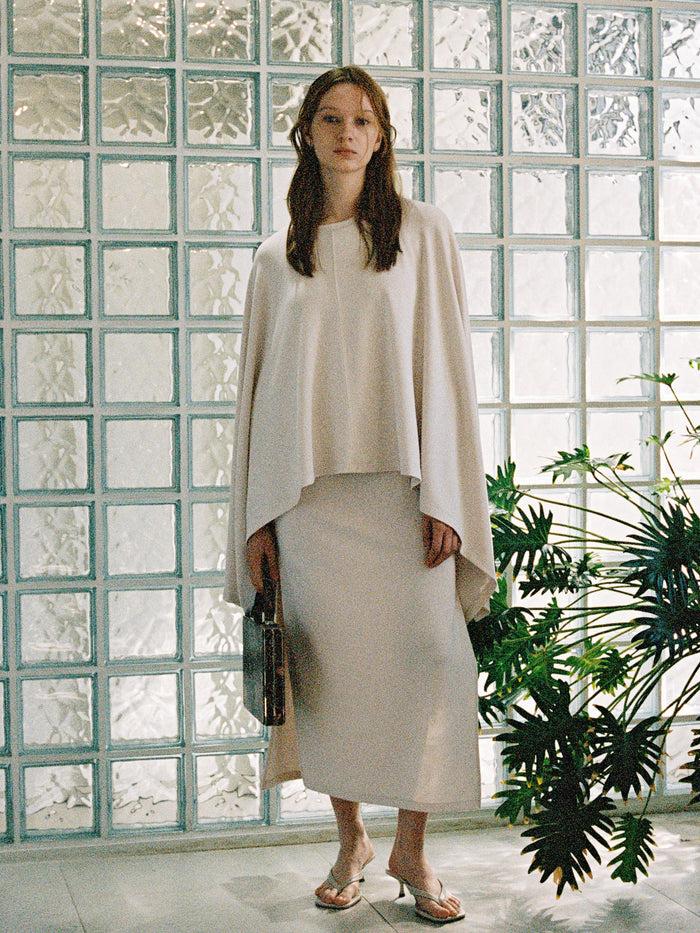 goen.j Ribbed U-Neck Cape Sleeveless Dress CREAM