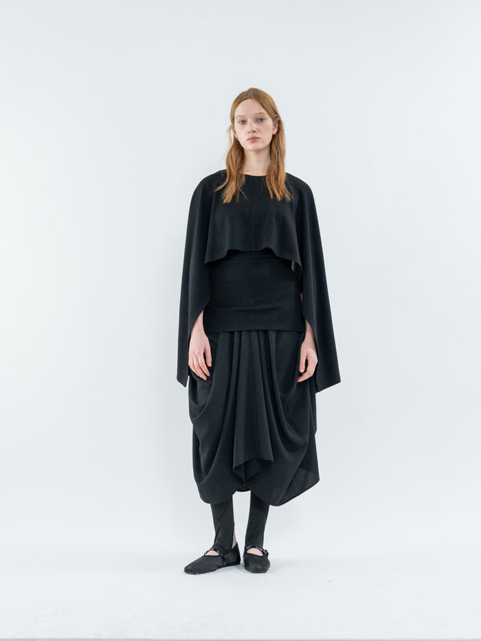 Goen.j Ribbed U-Neck Cape Tank Top BLACK