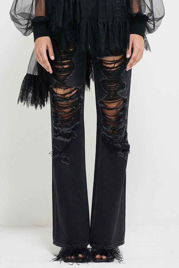 Goen.j Ripped Straight-leg Full Length Jeans BLACK