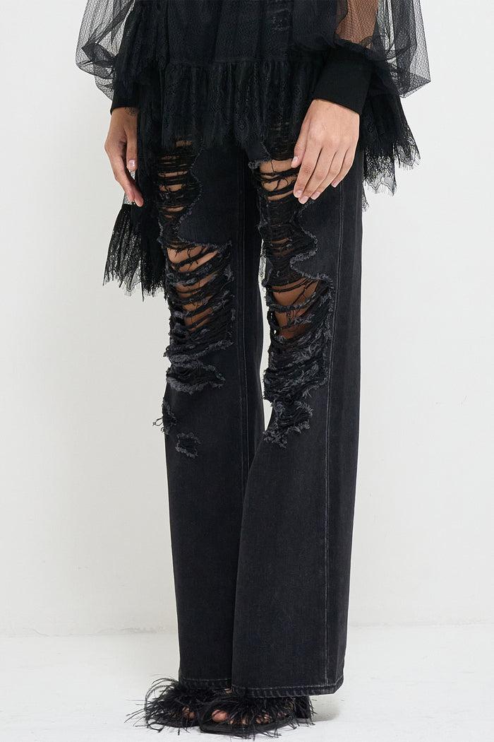 Goen.j Ripped Straight-leg Full Length Jeans BLACK
