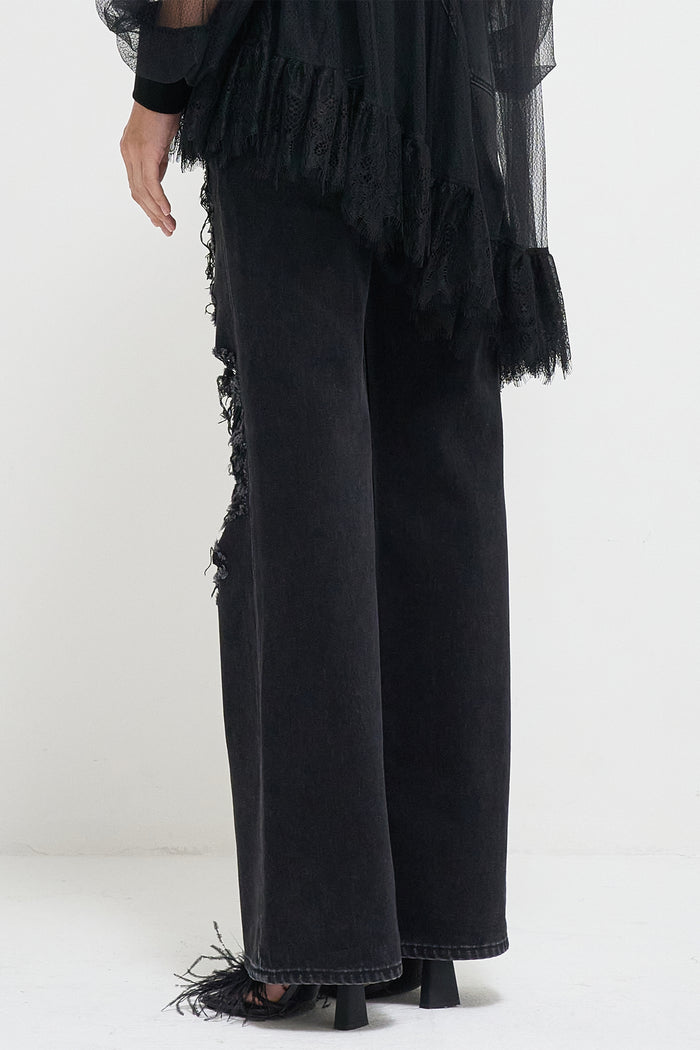 Goen.j Ripped Straight-leg Full Length Jeans BLACK