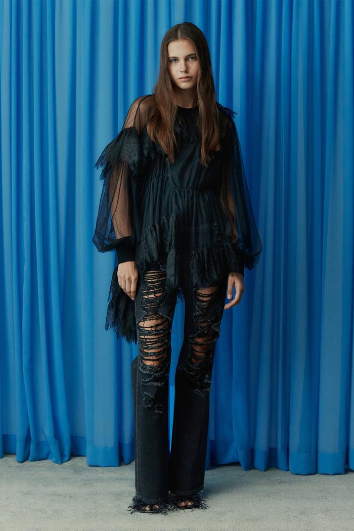 goen.j Ripped straight-leg full length jeans BLACK