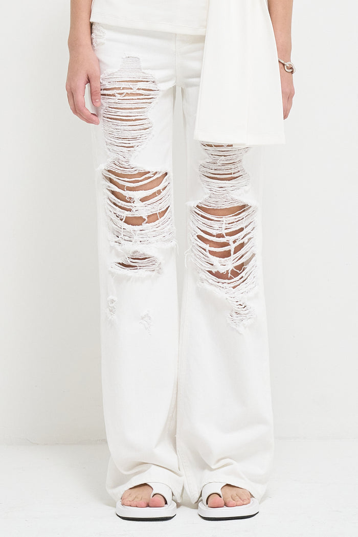 Goen.j Ripped Straight-leg Full Length Jeans WHITE