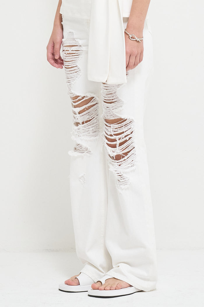 Goen.j Ripped Straight-leg Full Length Jeans WHITE