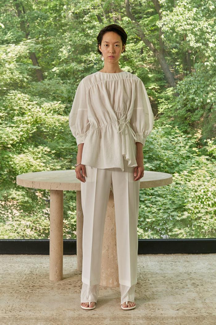 goen.j Ruched paneled balloon sleeve top IVORY
