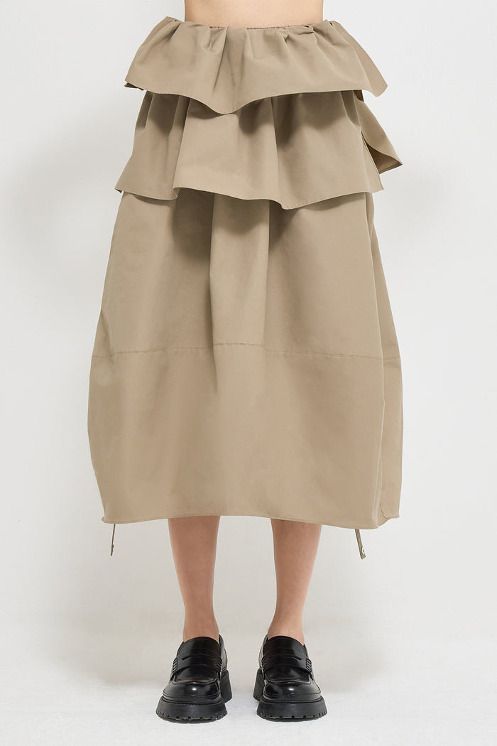 Goen.j Ruffled Detail Midi Skirt BEIGE